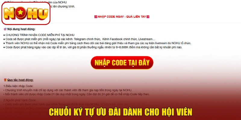 Chuỗi ký tự ưu đãi dành cho hội viên